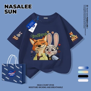【จัดส่งวันเดียวกัน】เสื้อผ้าฝ้ายสีดำสำหรับเด็ก ลายจิ้งจอกกับกระต่ายการ์ตูน น่ารัก สนุกสนาน ใส่แล้วระบายอากาศดี เหมาะสำหรับหน้าร้อน เป็นเสื้อแขนสั้น เหมาะสำหรับเด็กอายุ 3-16 ปี ทั้งชายและหญิง