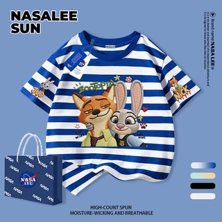 【จัดส่งวันเดียวกัน】เสื้อผ้าฝ้ายสีดำสำหรับเด็ก ลายจิ้งจอกกับกระต่ายการ์ตูน น่ารัก สนุกสนาน ใส่แล้วระบายอากาศดี เหมาะสำหรับหน้าร้อน เป็นเสื้อแขนสั้น เหมาะสำหรับเด็กอายุ 3-16 ปี ทั้งชายและหญิง