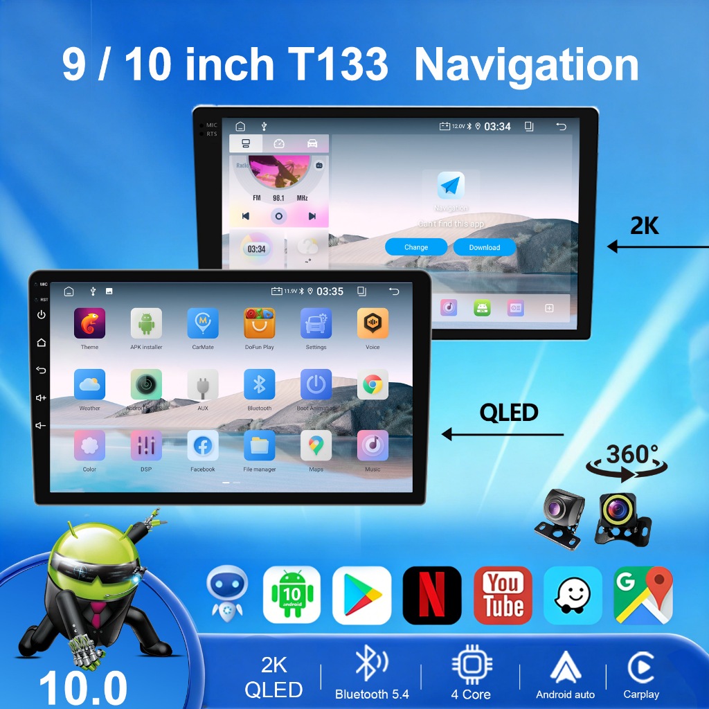 T133 วิทยุติดรถยนต์ Android | รถเล่นไร้สาย Android Auto | GPS DSP อย่างรวดเร็ว