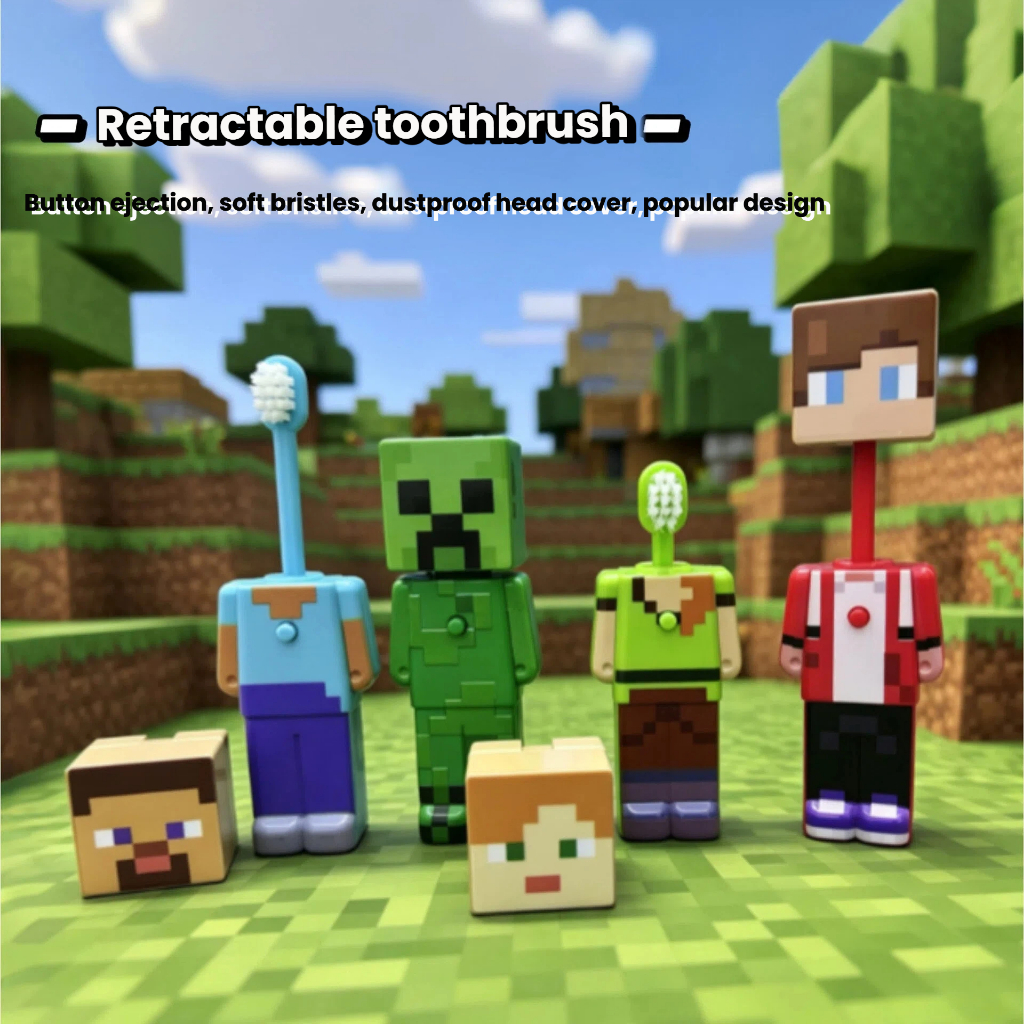 BlockBrush Minecraft Edition - แปรงสีฟันขนนุ่มพิเศษสําหรับเด็ก | ขนแปรงตัวละครแสนสนุกเปลี่ยนสี (ปลอดสารบีพีเอ 360° กันเหงือก)