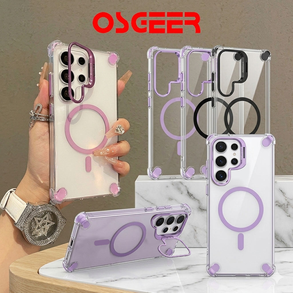 [OSGEER]เคสใสแม่เหล็ก Samsung S26Ultra/เคส S25Ultra/เคส 24 Ultra | กันกระแทกพร้อมขาตั้งเลนส์ & ความเข้ากันได้แบบแม่เหล็ก