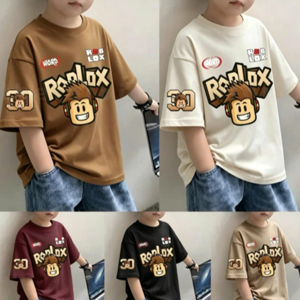 NASA เสื้อยืดแขนสั้นเด็ก ลายการ์ตูน เสื้อยืดสีขาว ROBLOX ผ้าคอตตอน นุ่มสบาย เหมาะสำหรับเด็กอายุ 1-12 ปี