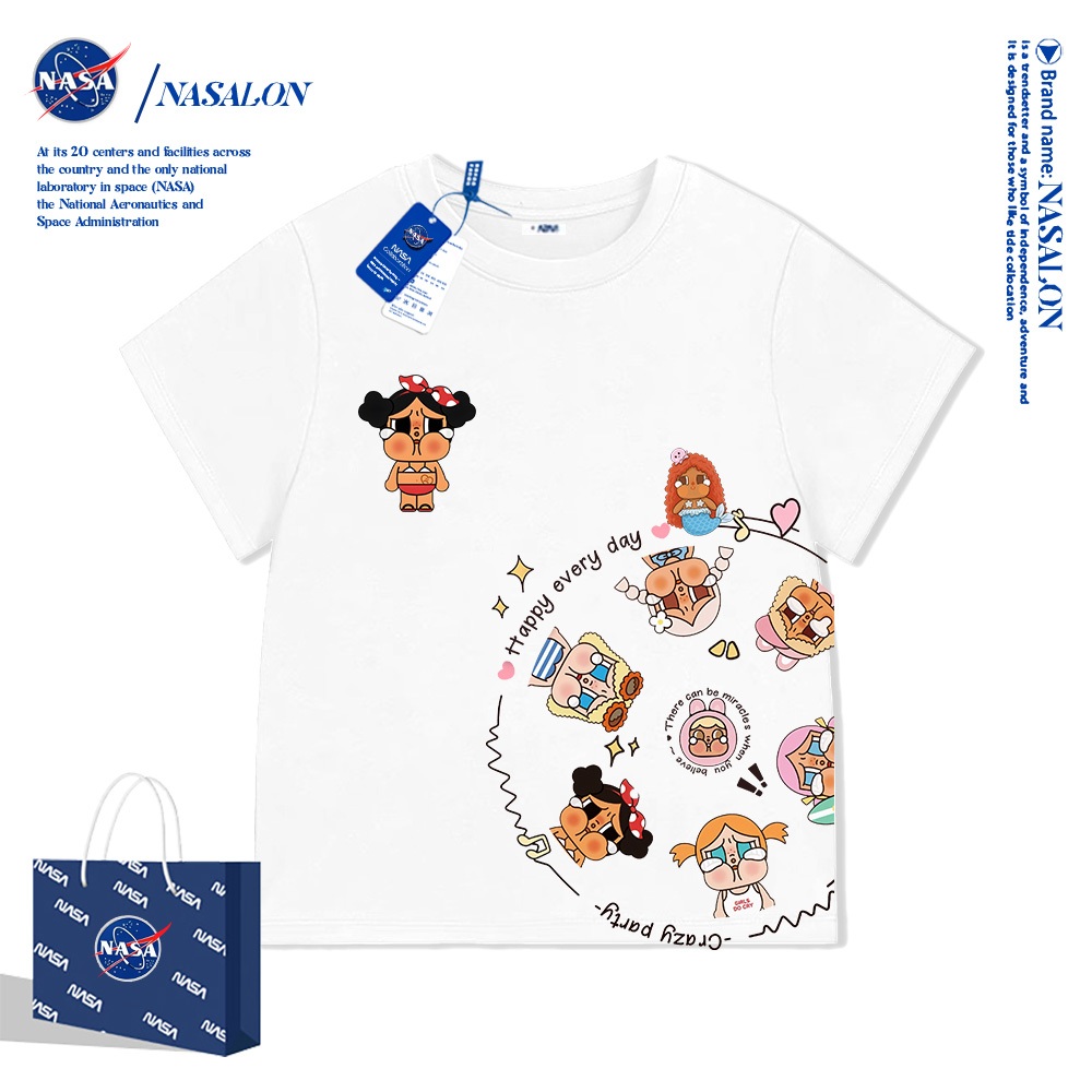 NASA เสื้อยืดเด็ก ผ้าฝ้าย 100% เสื้อเด็กผู้หญิง ลายการ์ตูนที่น่ารัก ระบายอากาศดี สไตล์ลำลอง สำหรับเด็กอายุ 1-12ปี