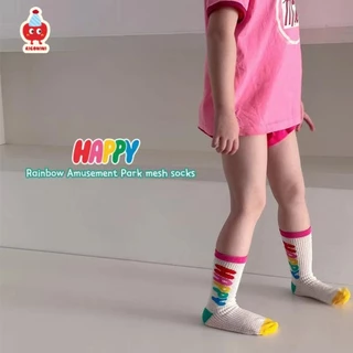 ถุงเท้าเด็ก Riconini สำหรับฤดูใบไม้ผลิและฤดูร้อนผ้าฝ้ายบางสาวสไตล์เกาหลีถุงเท้าสายรุ้งสำหรับเด็กผู้หญิงตาข่ายถุงเท้าน่องกลางระบายอากาศ