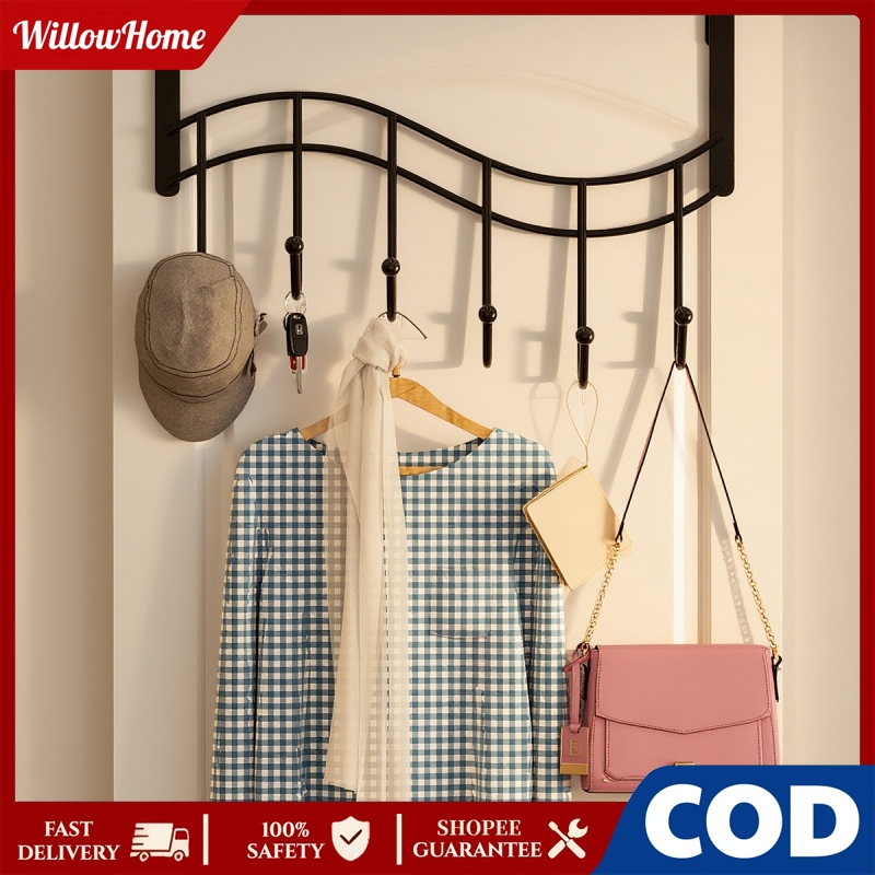 6-Hook Over Door Hanger เหล็กคาร์บอน สีดํา/ขาว 23.540CM ไม่มีสว่าน