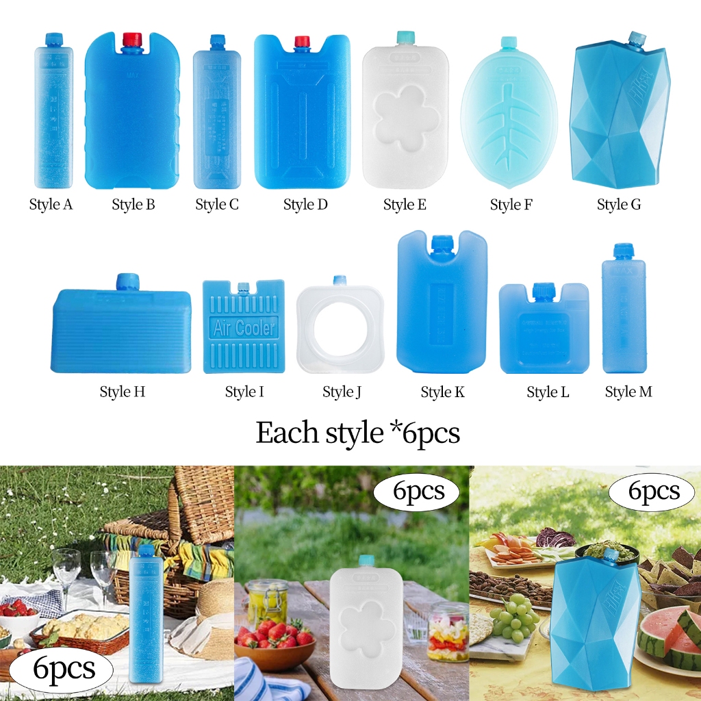 Hilabee 6 ชิ้นกล่องคริสตัลน้ําแข็งตู้แช่แข็งบล็อก Ice Cooler บล็อก Cooling Ice Packs สําหรับครอบครัว Travel Camping Air Conditioner พัดลม