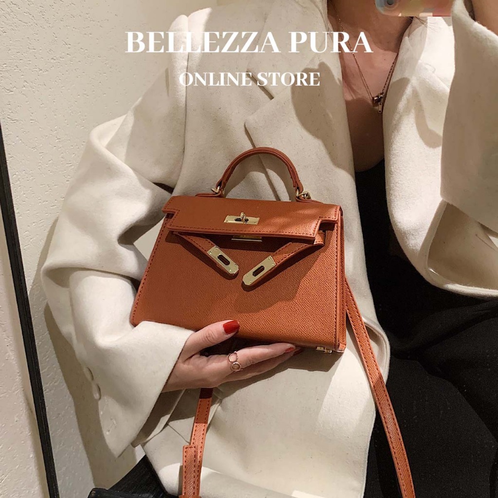 Bellezza Pura Phụ nữ cổ điển túi xách da màu rắn Phong cách đơn giản với dây đeo dài