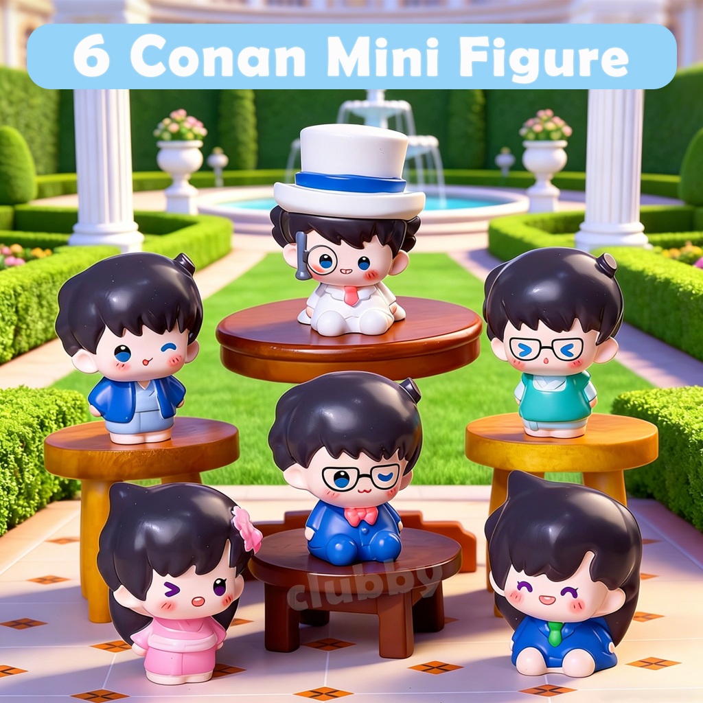 6 Detective Conan Mini Figurines Kaito Kid Shinichi Kudo ตุ๊กตาตกแต่งรถของขวัญพัดลม