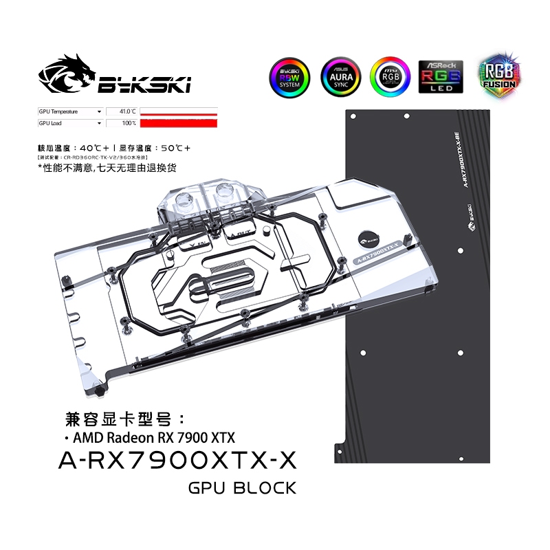 Bykski A-RX7900XTX-X GPU Water Block ใช้งานร่วมกับ AMD Reference Design Radeon RX 7900 XTX.