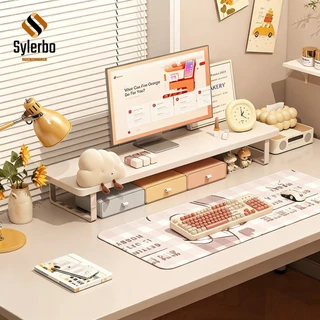 Sylerbo Riser ขาตั้งจอภาพ | ที่จัดระเบียบโต๊ะคอมพิวเตอร์พร้อมที่เก็บ | ถาดคีย์บอร์ดตามหลักสรีรศาสตร์ & ฐานหน้าจอขยาย | เข้ากันได้กับแล็ปท็อปและเดสก์ท็อปตั้งค่าอัพ