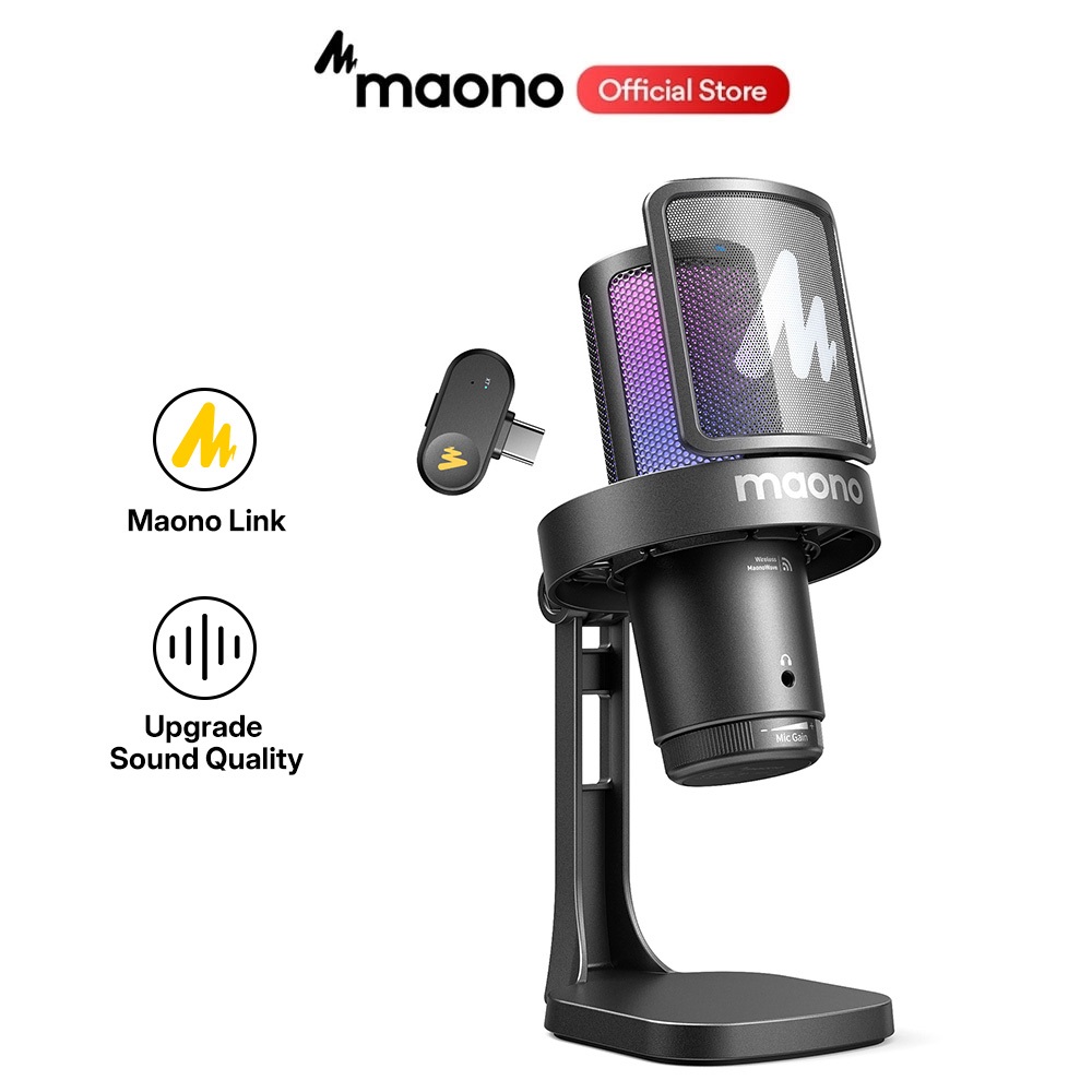 Maono DGM20W ไมโครโฟนเล่นเกมไร้สาย USB ,สําหรับตัดเสียงรบกวน, ควบคุมด้วยเสียง, แชท, YouTube, PS5, PS4, เข้ากันได้กับ PC, โทรศัพท์มือถือ, การสตรีมสด, การบันทึก