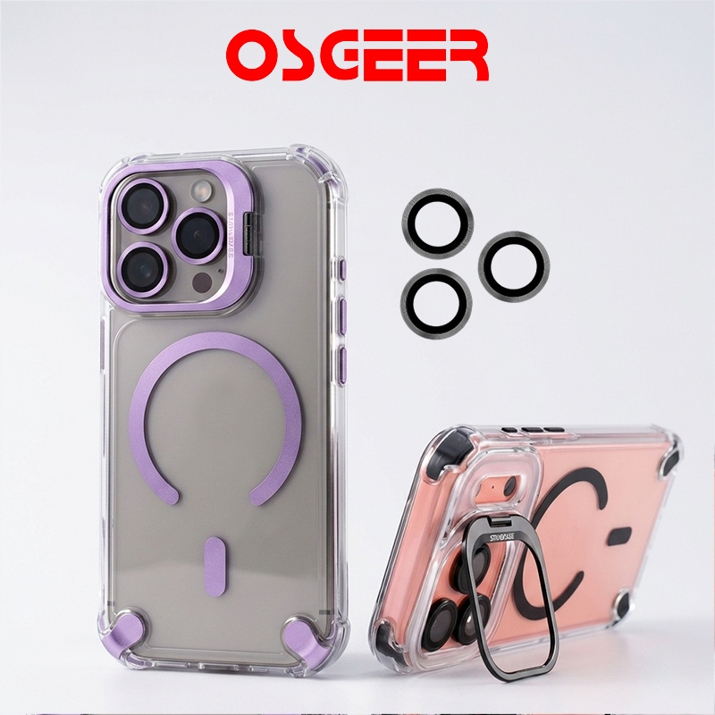 [OSGEER]Magnetic Clear CaseสําหรับiPhone 17 16 15 14 13 12 11 Pro Pro Max plus Anti-Yellowฝาครอบขาตั้งกล้องกันกระแทก