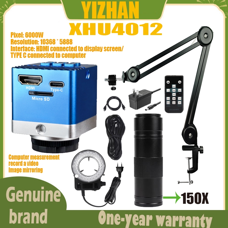 YIZHAN  4K กล้องจุลทรรศน์ดิจิตอล อุตสาหกรรม 150X Zoom C-Mount Lens HDMI/USB4  Video Microscope Digit