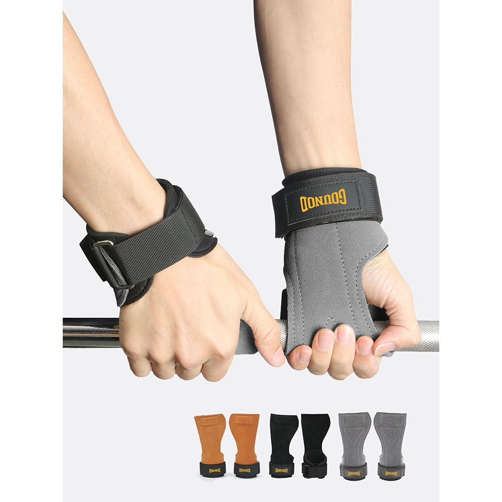 ถุงมือสำหรับออกกำลังกาย 1 คู่ Cowhide Gym Gloves WeightLifting Deadlift Exercise Sports Fquipment Hand Palm Protection Thickness Yellow Brown ราคา ถูกที่สุด ดีลบีเคเค แกลเลอรีภาพที่ 3