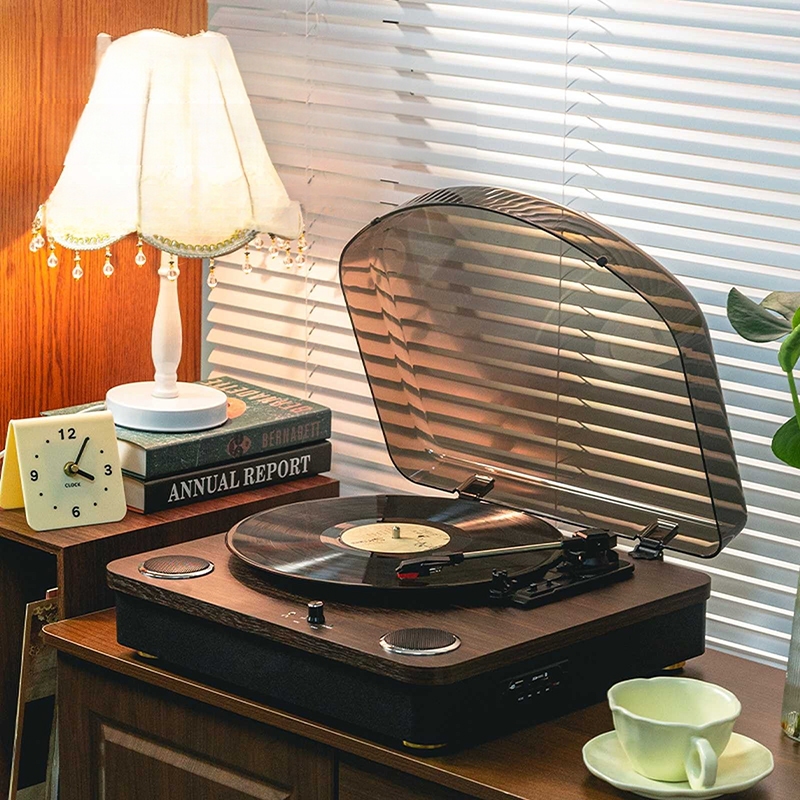 Middix Turntable เครื่องเล่นแผ่นเสียงไวนิล ฝาครอบโปร่งใสเต็มรูปแบบ retro gramophone ลําโพงในตัว