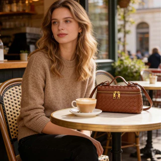 Bellezza Pura กระเป๋าแฮนด์สายถักทรงกล่อง กระเป๋าหนังหรูหรา กระเป๋าสะพายข้างทรงสี่เหลี่ยมเล็กสะดวกใช้ประจำวัน