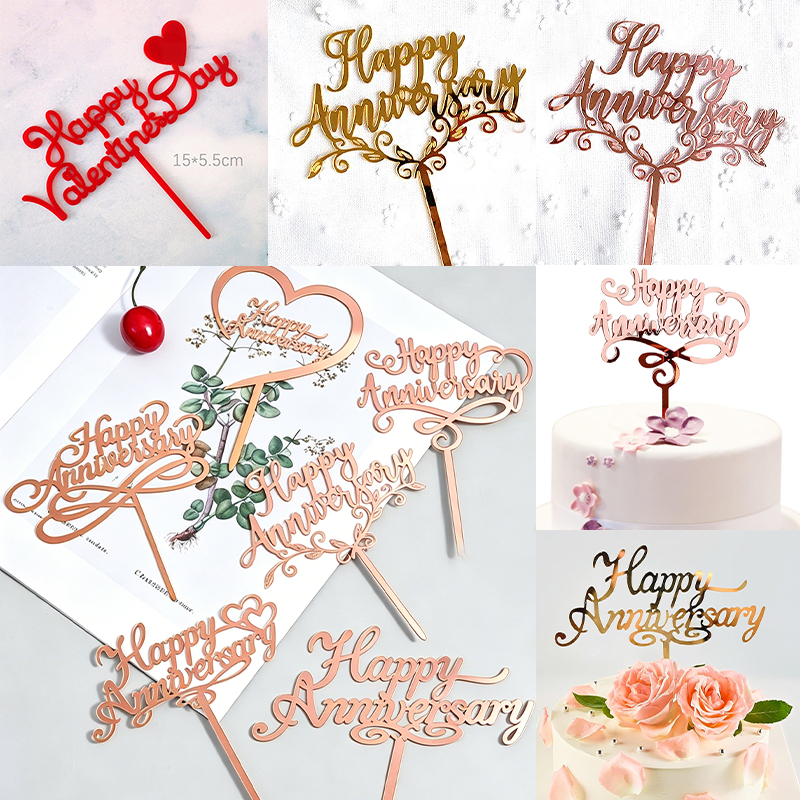 ป้ายปักเค้ก Happy Anniversary Happy Valentine Day ปักเค้กวันครบรอบ