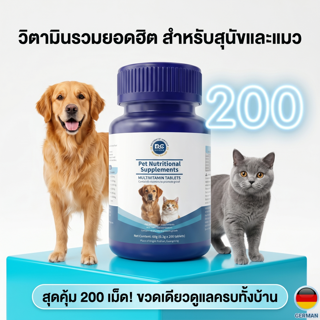 สุดคุ้ม! วิตามินรวม 8 ชนิด (200 เม็ด) สำหรับสัตว์เลี้ยง บำรุงครบ จบในกระปุกเดียว ราคาถูก ของแท้ 100%