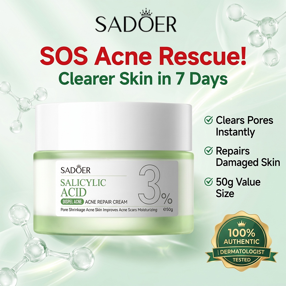 BIOAOUA Anti-Acne Repair Cream 50g 3% Salicylic Acid + Niacinamide สําหรับสิว & Post-Breakout Dark Spots Oil Control Face Moisturizer Non-Greasy