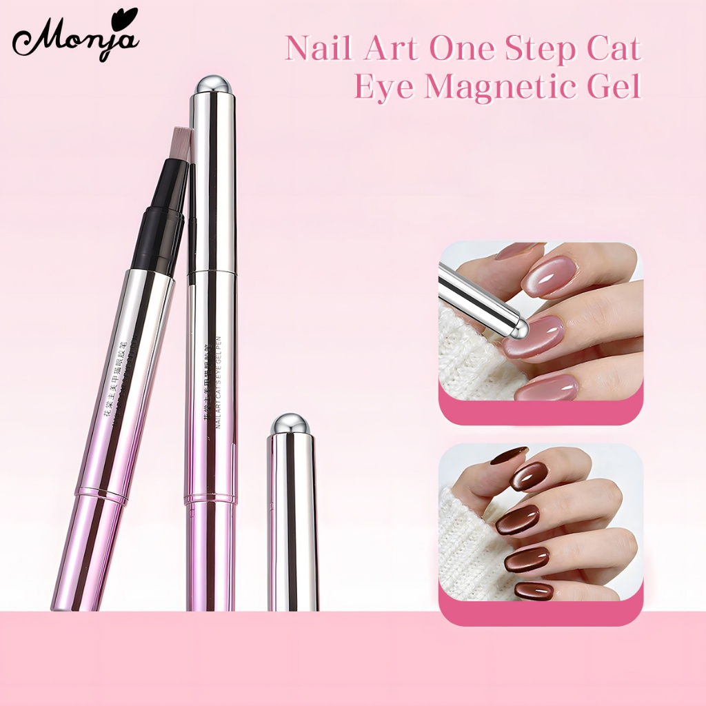 Monja เล็บแม่เหล็ก UV เจลปากกาแม่เหล็กลูกปัด 6in1 One Step แปรงมัลติฟังก์ชั่นแบบพกพาGradient Glitter