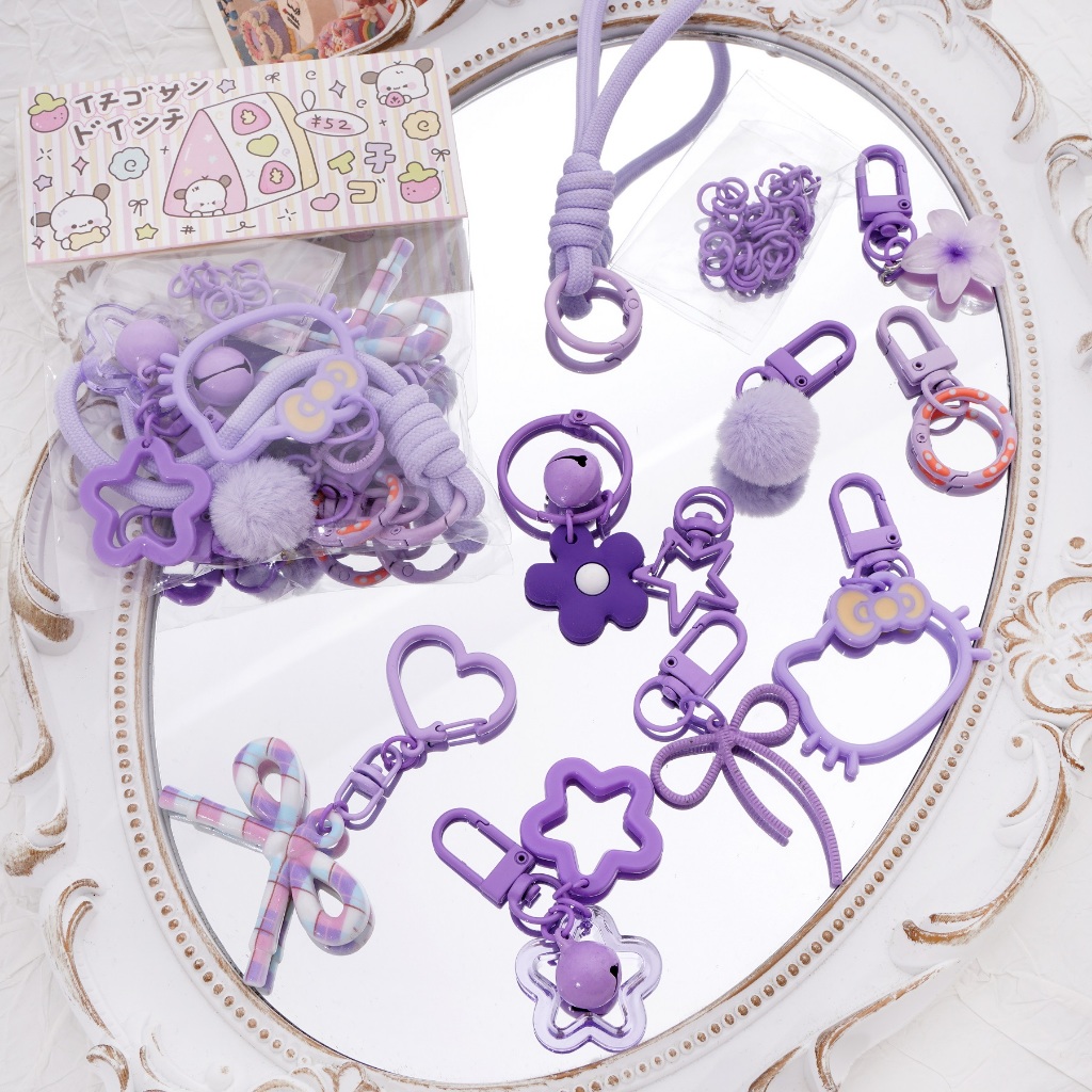 พวงกุญแจหลากลาย DIY สีเดียวกัน 10 ชิ้นในเซต