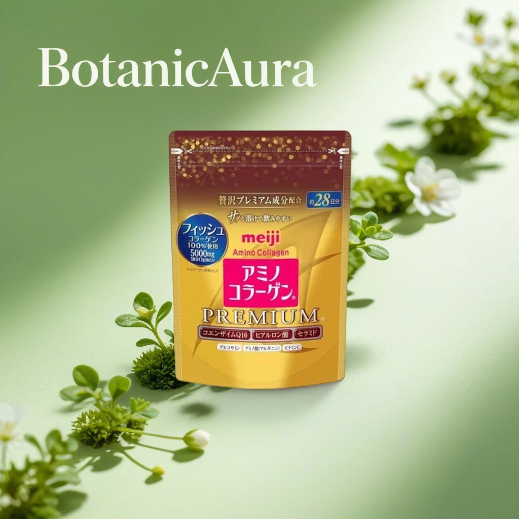 Meiji Amino Collagen Premium สูตรวิทยาศาสตร์ด้วย Fish Collagen & CoQ10 แป้งพลังผิว 28 วัน