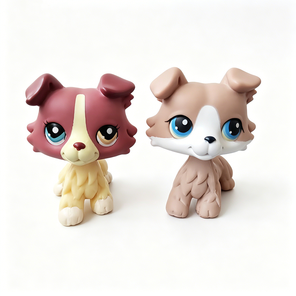 2 ชิ้น Littlest Pet Shop LPS 67 1262 Plum Cream และ Grey White Collie Dog Puppy ของเล่น