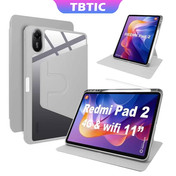 TBTIC สําหรับ Redmi Pad 2 11 นิ้ว 2025 กรณีที่ใส่ดินสอปากกาฝาครอบ Redmi Pad Pro 12.1 อะคริลิค Flip Rotary ปลอก