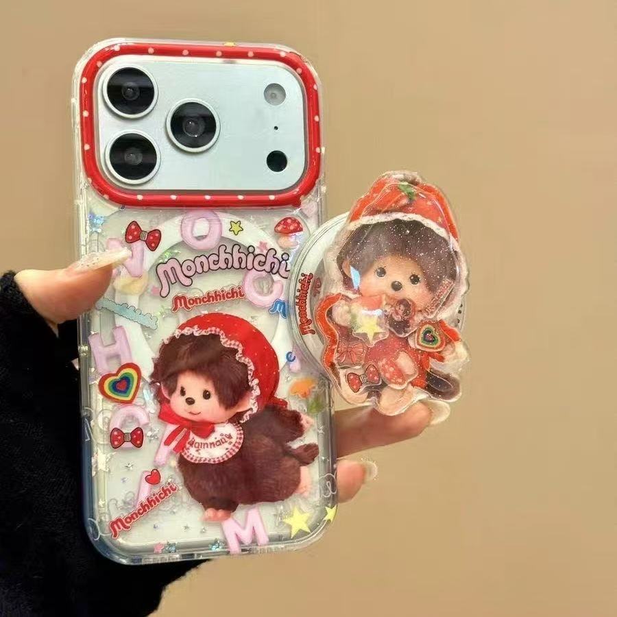 Ins ผ้าโพกศีรษะสีแดง Meimeng Monchiqi เขย่าเพลงวงเล็บแม่เหล็กเหมาะสําหรับ Apple 17promax16 เปลือกแม่เหล็ก 15