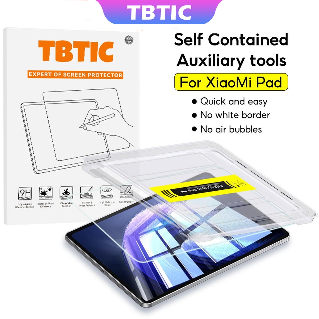 TBTIC ติดตั้งง่ายกระจกนิรภัยป้องกันหน้าจอ Xiaomi Pad 8 7Pro 6 5Pro พร้อมเครื่องมือจัดตําแหน่ง 7 6 5 11 นิ้ว 2024 9H ความแข็ง Anti-Scratch Bubble ฟรีความคุ้มครองเต็มรูปแบบ