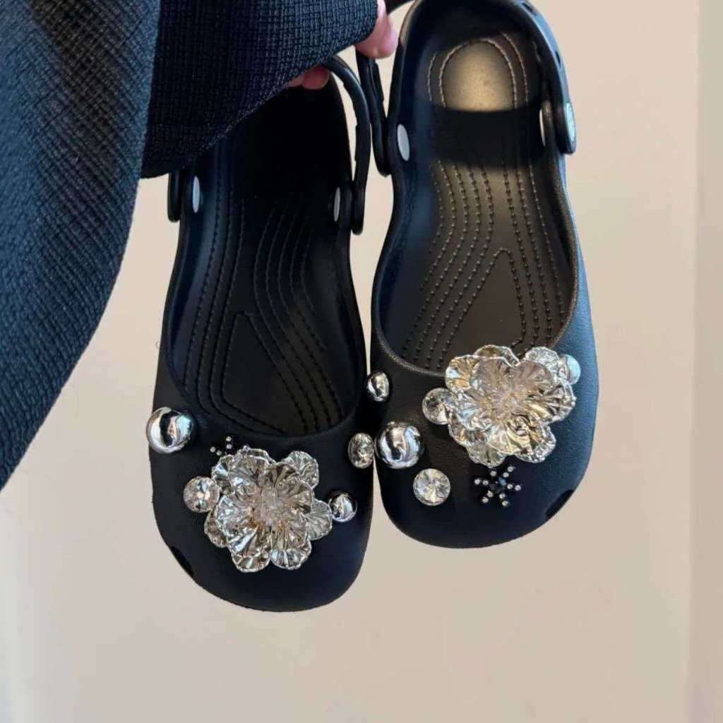 Clogs/Hole Shoes charm ดอกไม้จัสมินและคริสตอล สำหรับตกแต่งรองเท้าแตะหรือคล้อก แบบถอดได้