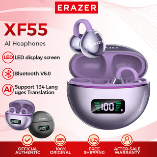 ERAZER XF55 ANC Al Real-Time Translation Bluetooth Headset TWS Ear Clip Type Earphone Bluetooth 6.0 Sport Headset With LED Display HiFi HD Call Noise Cancelling Long Battery Life  Wireless Earbuds with Mic