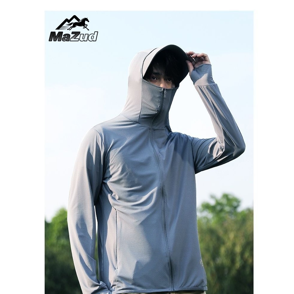 MaZud เสื้อกันแดดผู้ชาย UPF100+ กันUV99% ผ้าเย็น ระบายอากาศดี กันน้ำ หมวกถอดได้ สำหรับออกกำลังกาย วิ่ง ท่องเที่ยว