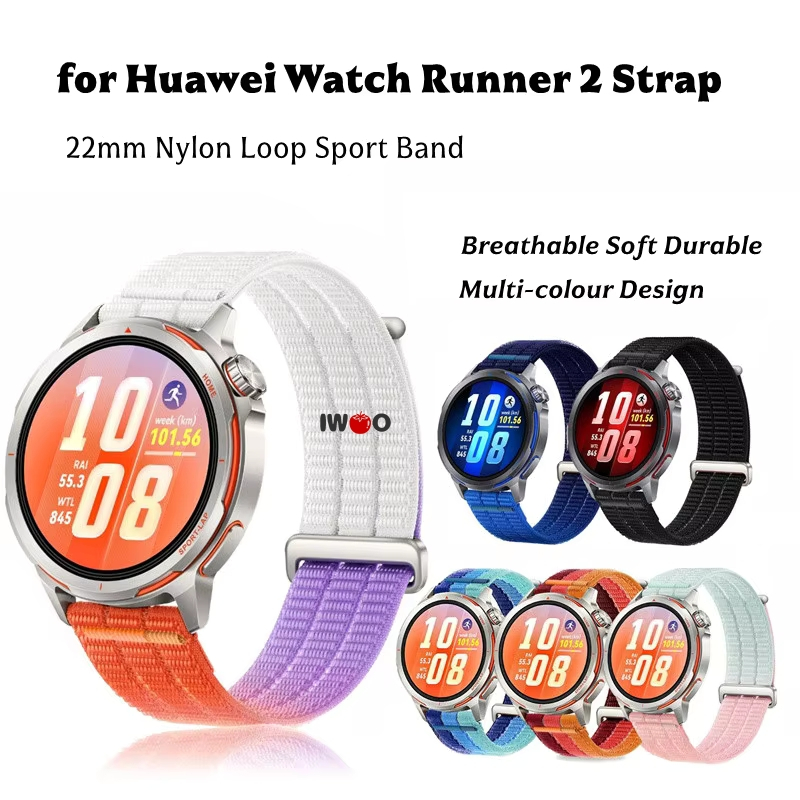 22 มม.ไนลอนกีฬาสายรัดสําหรับ Huawei นาฬิกา GT Runner 2/GT6/GT5/GT4/GT3/watch5/watch4 46 มม.สมาร์ทนาฬิกา Velcro สายคล้อง