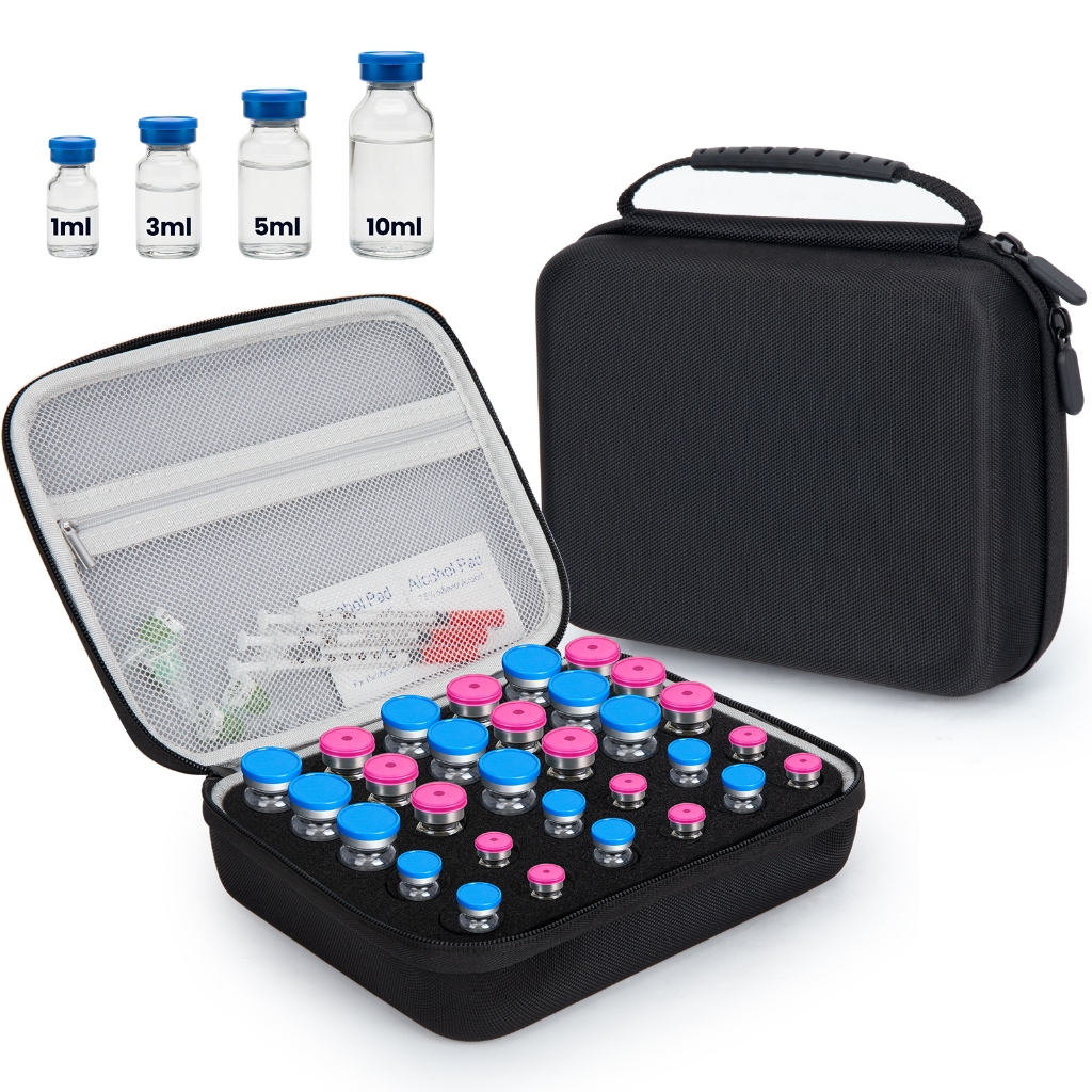 กรณีเปปไทด์ - 30 ช่องอินซูลิน Vials Protector Organizer, GLP-1 กระเป๋าเดินทางตู้เย็นสําหรับเบาหวานมาตรฐาน 1ml 3ml 5ml และ 10ml Vial