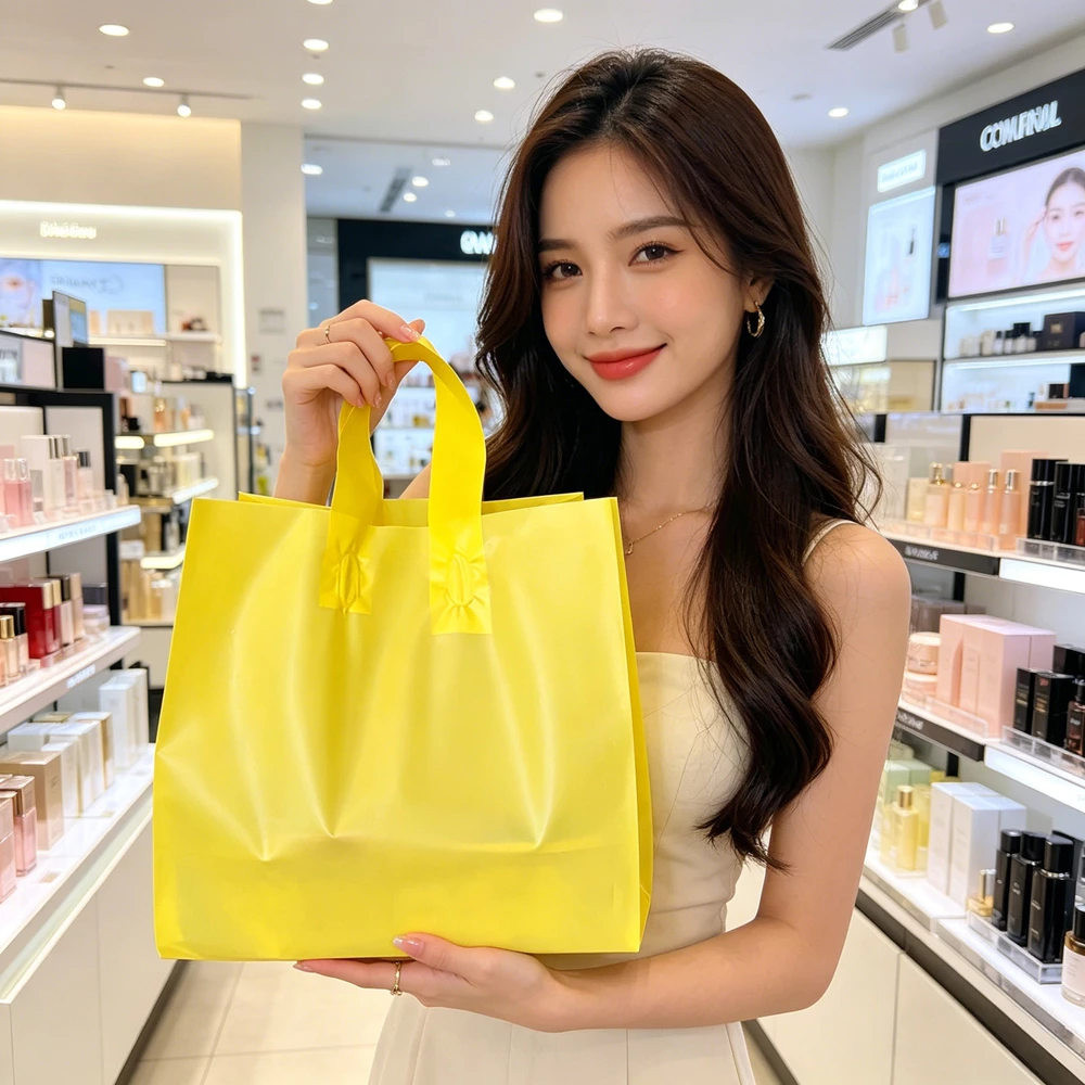 50 ถุงโพลีต่อแพ็ค / กระเป๋าถือ / เหมาะสำหรับซูเปอร์มาร์เก็ต / ร้านขายผลไม้ / ร้านขายของที่ระลึก