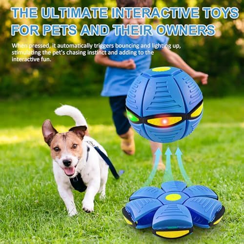 Magic Bouncing 3-in-1 Pop Up Flying Saucer Ball 3 ไฟ LED Dual-Form เรืองแสงใน Dark ของเล่นสุนัข Interactive Pop Up