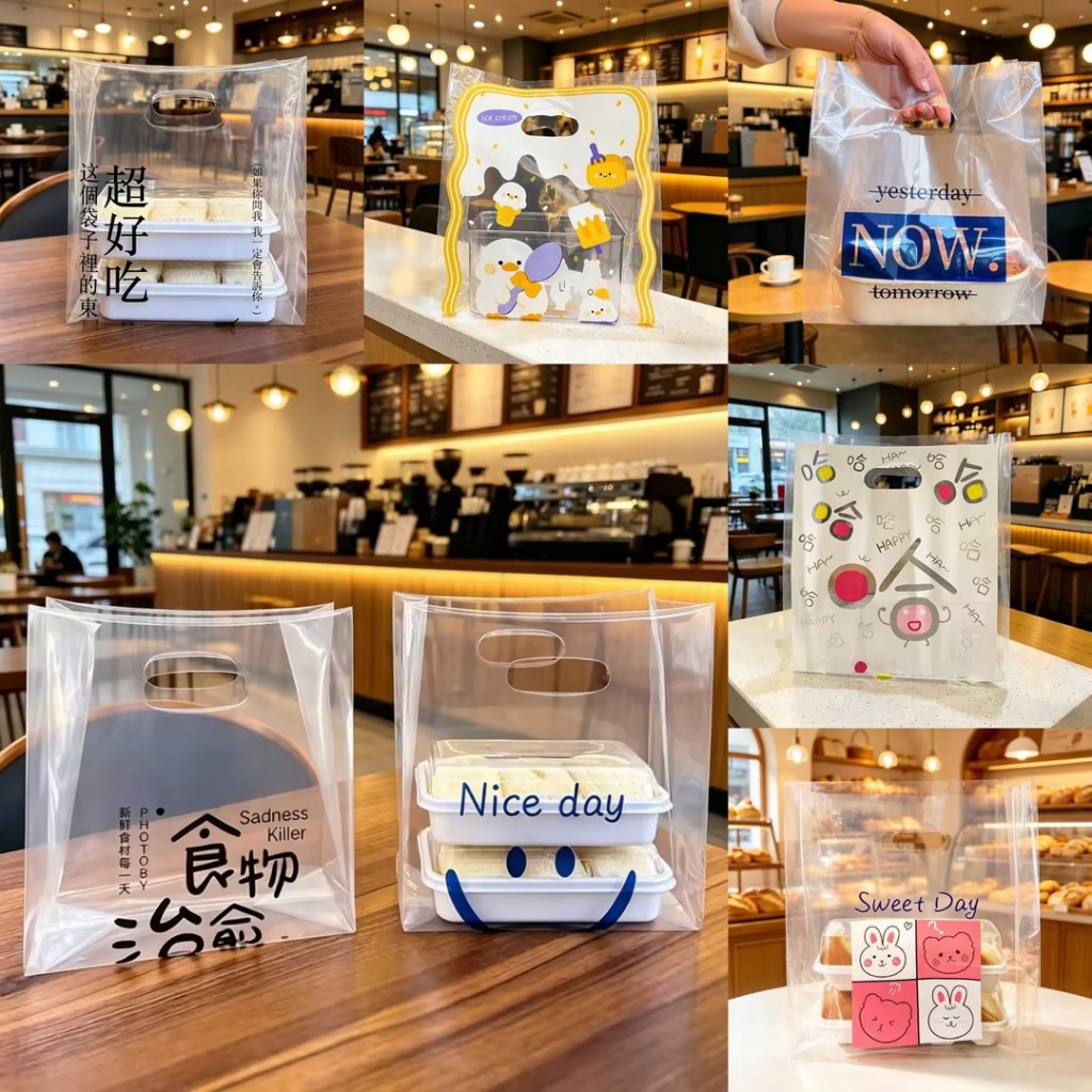 กระเป๋าโท้ทพลาสติกใสแบบหนา 50 ใบเหมาะสําหรับการใช้งานในเชิงพาณิชย์เช่นเบเกอรี่อาหารอบและบรรจุภัณฑ์ขนม