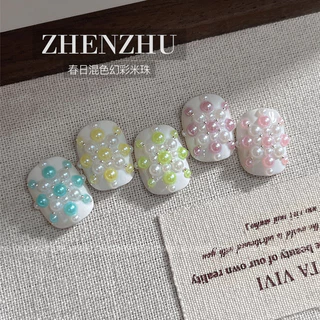 Rou Bao เล็บที่มีสีสันด้านล่างแบน Pearl Girly เรซิ่นเล็บ Art DIY Charms ตกแต่ง