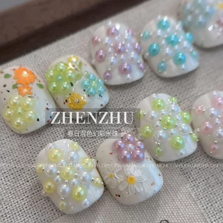 Rou Bao เล็บที่มีสีสันด้านล่างแบน Pearl Girly เรซิ่นเล็บ Art DIY Charms ตกแต่ง