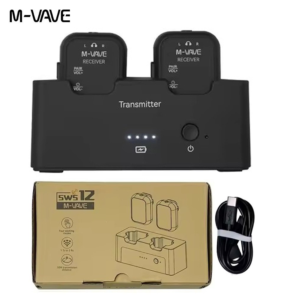 M-VAVE WP-12 หูฟังไร้สายระบบ 2.4GHz 1T2R ระบบ w/Ultra-Latency 24H Playback 1800mAh ชาร์จกรณีรองรับปร
