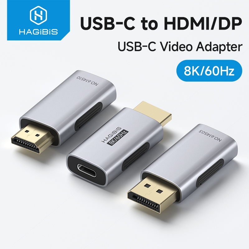 Hagibis USB C หญิงถึง HDMI/DisplayPort ชายอะแดปเตอร์แล็ปท็อปไปยังจอภาพภายนอก 8K60Hz Connector Type-C ถึง HDMI/DP Conventer