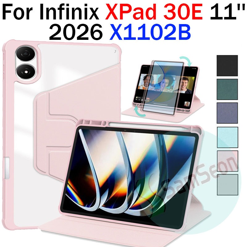 360° หมุนสําหรับ INFINIX XPad 30E 11.0 FHD + 2026 อะคริลิคโปร่งใสทนต่อการตกพร้อมช่องเสียบปากกา