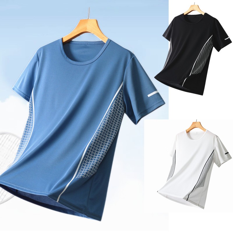 3 สีรอบคอกีฬา TShirt แห้งเร็ว Icy แฟชั่น TShirt สําหรับชาย