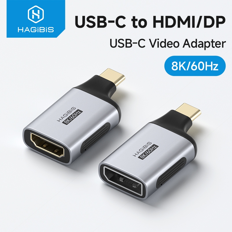 Hagibis อะแดปเตอร์ USB C ถึง HDMI/DisplayPort Type-C ถึง HDMI/DP Connector 8K60Hz 4K240Hz 2K360 สําห