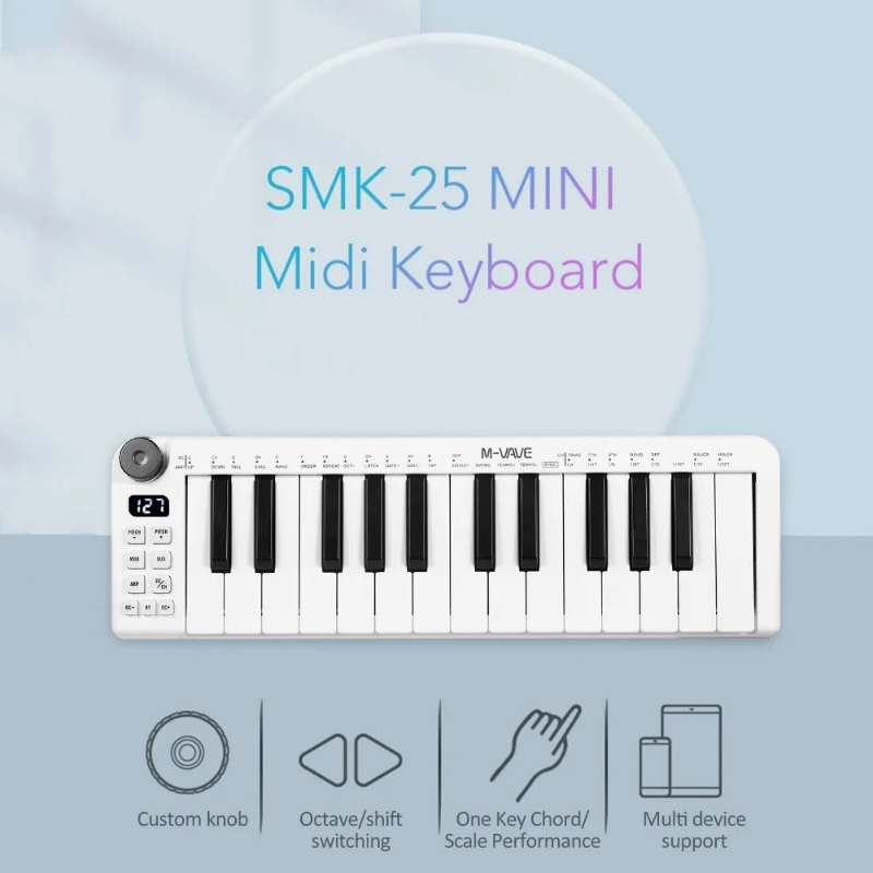 M-VAVE SMK-25mini MIDI คีย์บอร์ดชาร์จ 25 คีย์ MIDI คีย์บอร์ดควบคุมมินิแบบพกพา USB คีย์บอร์ดไร้สาย