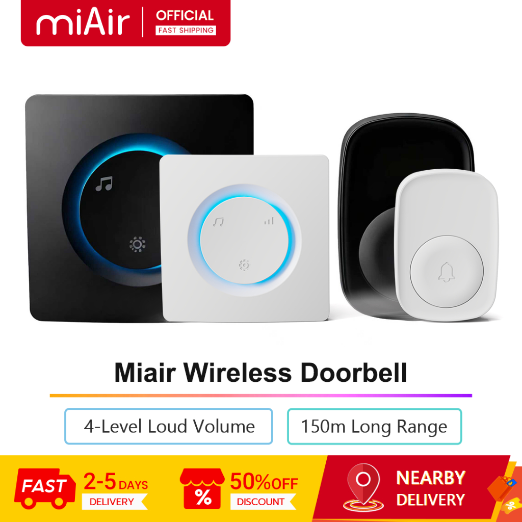 Miair ออดไร้สาย 150 ม. ระยะไกล 90dB ปริมาณเสียงดัง 4 ระดับ IP44 ออดไร้สายกันน้ํา