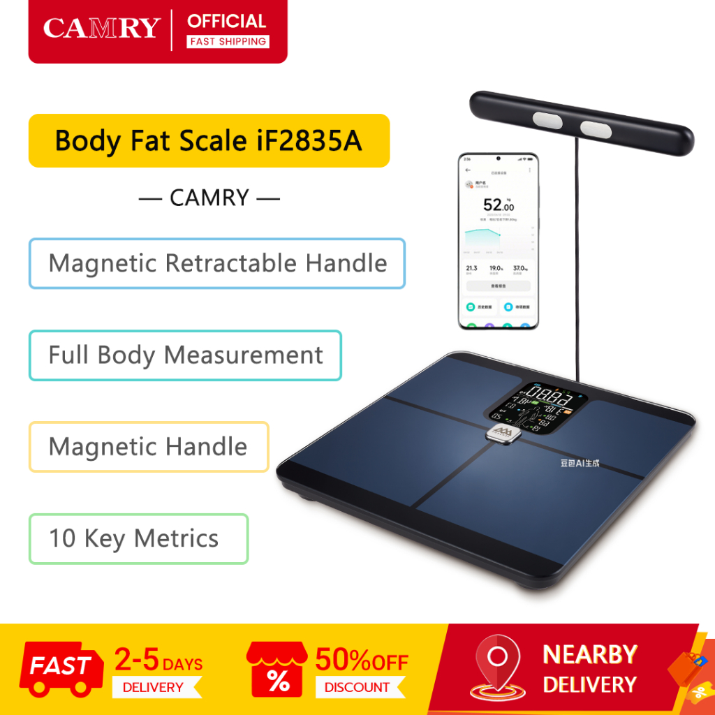 CAMRY Body Fat Scale iF2835A Max 180kg App Connectitivity 8 Electrode Heart Rate Bathroom Scale