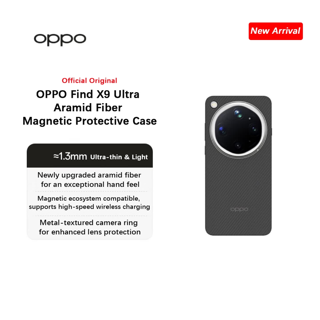 Original OPPO Find X9 Ultra Magnetic Protective Case เคสไฟเบอร์อะรามิด, ระบบนิเวศแม่เหล็ก OPPO Mag, เข้ากันได้กับ OPPO Find X9 Ultra