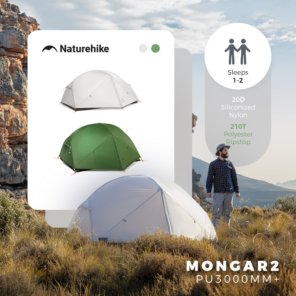 Naturehike Mongar2 แคมป์เต็นท์ 2 คน 20D Mongar Ultralight เต็นท์เดินทางกลางแจ้งเต็นท์กันน้ำสองชั้น 3 ฤดูกาลเต็นท์พกพา